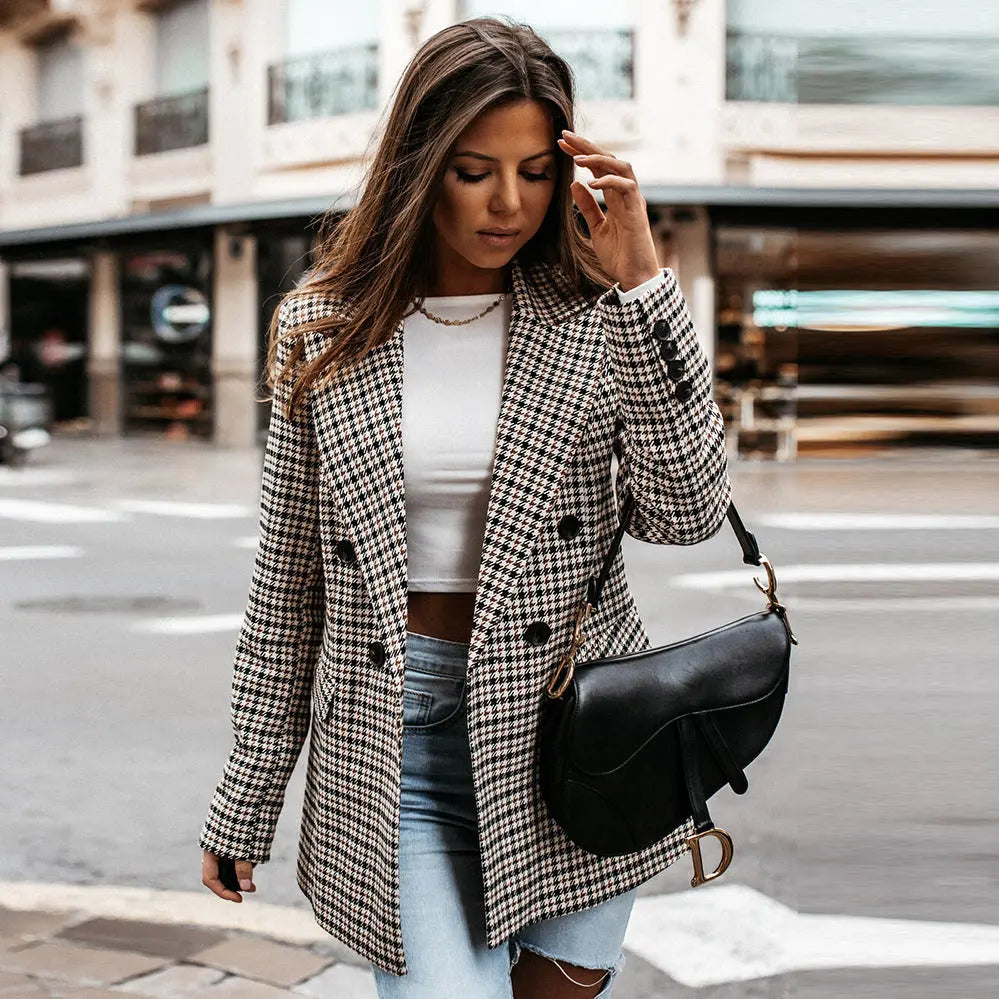 Blazer à carreaux et double boutonnage pour femme