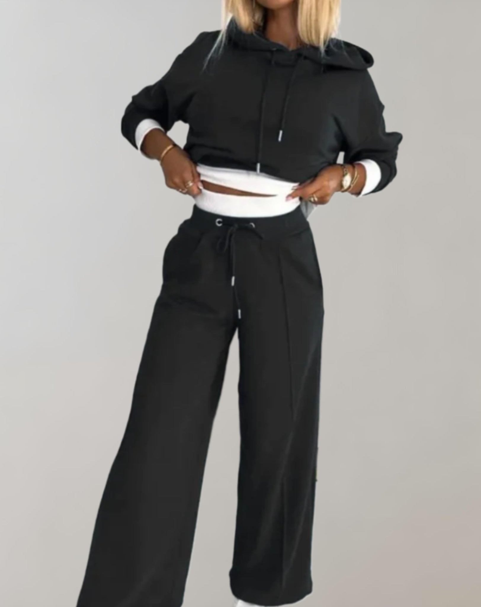 Women's Cropped Hoodie & Wide Leg Lounge Set