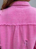 Women's Oversized Denim Jacket | Distressed Pink