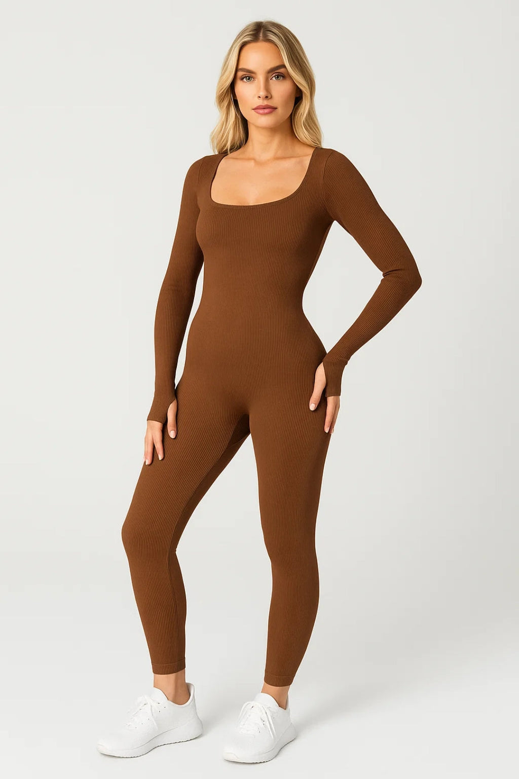Women’s Ribbed Long Sleeve Fitted Jumpsuit