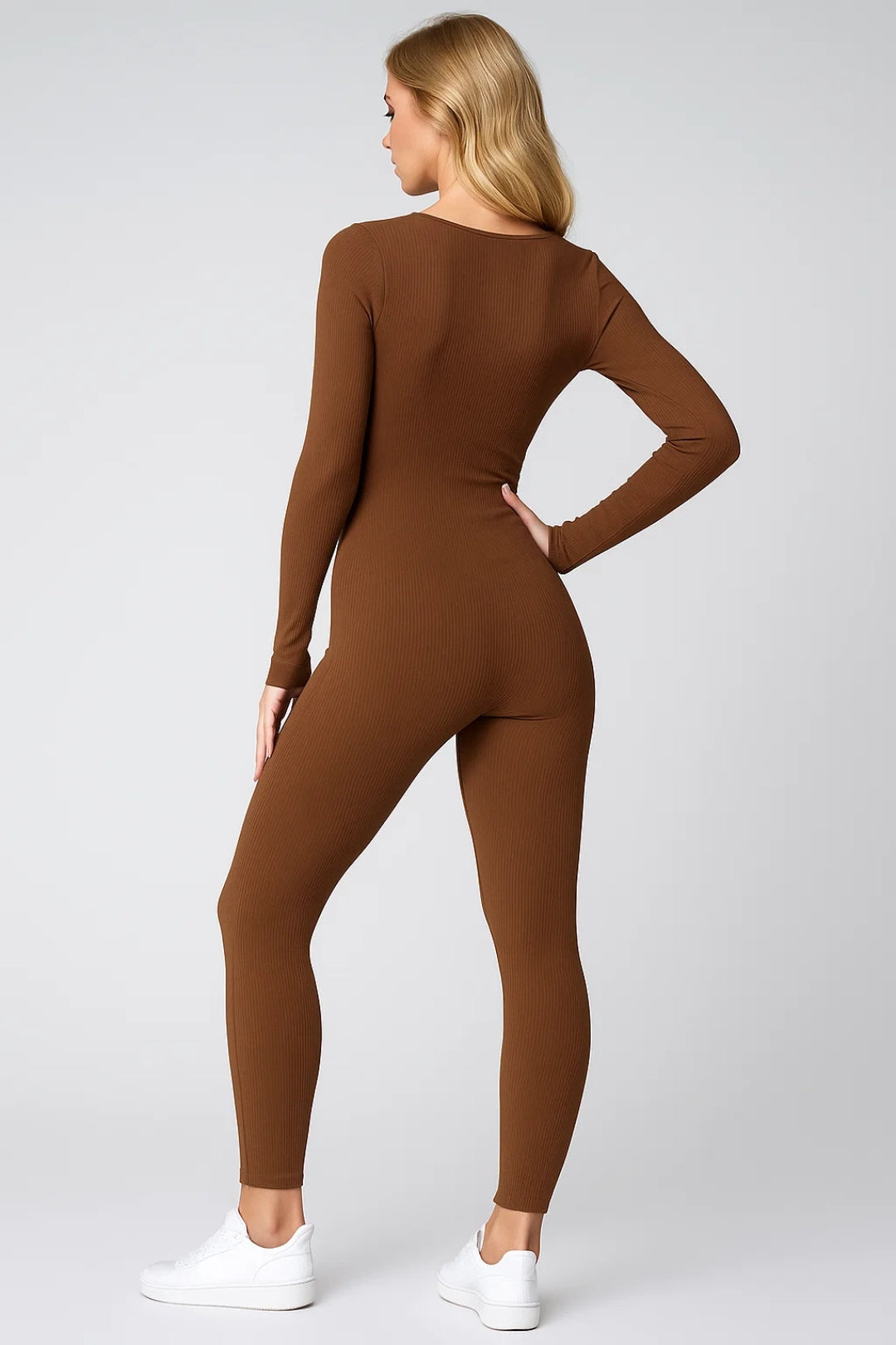Women’s Ribbed Long Sleeve Fitted Jumpsuit