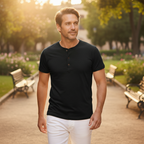 Men's Short Sleeve Henley T-Shirt with Button Placket