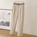 Women's Cotton Tailored Trousers with Belt for Autumn