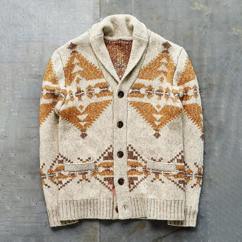 Men's Aztec Pattern Shawl Collar Knitted Cardigan