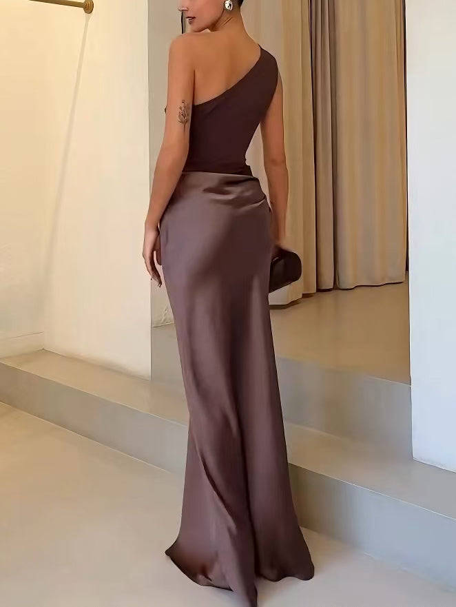 Women’s One Shoulder Satin Maxi Dress