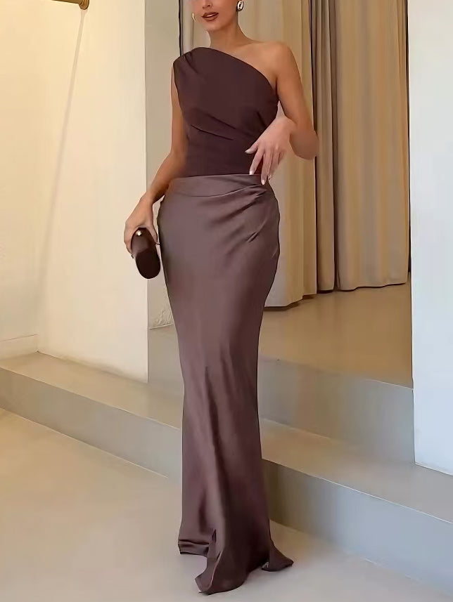 Women’s One Shoulder Satin Maxi Dress