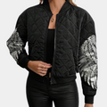 Women’s Quilted Bomber Jacket with Sequin Wing Detail