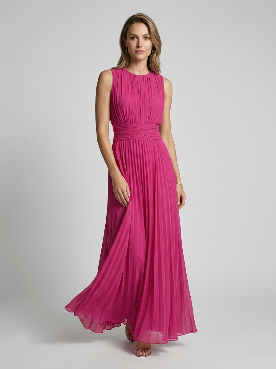 Women's Chiffon Summer Maxi Dress Sleeveless Round Neck Evening Dress