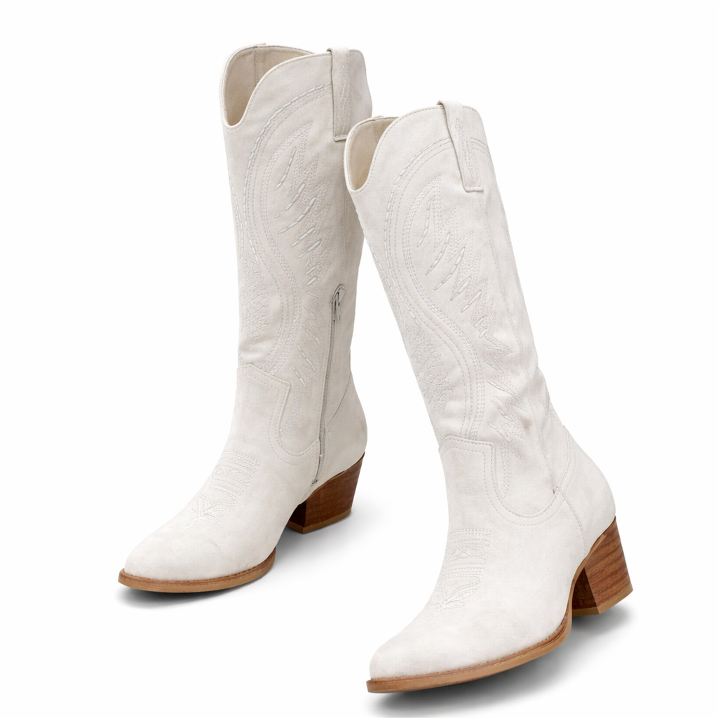 Women's Suede Leather Cowboy Boots for Autumn