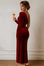 Women's Velvet One-Shoulder Maxi Dress with Thigh Split