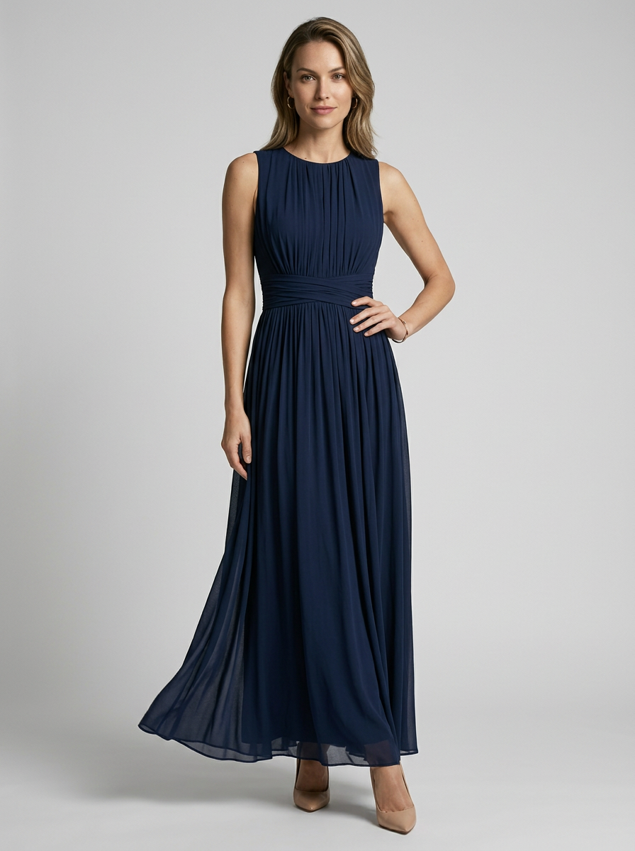 Women's Chiffon Summer Maxi Dress Sleeveless Round Neck Evening Dress