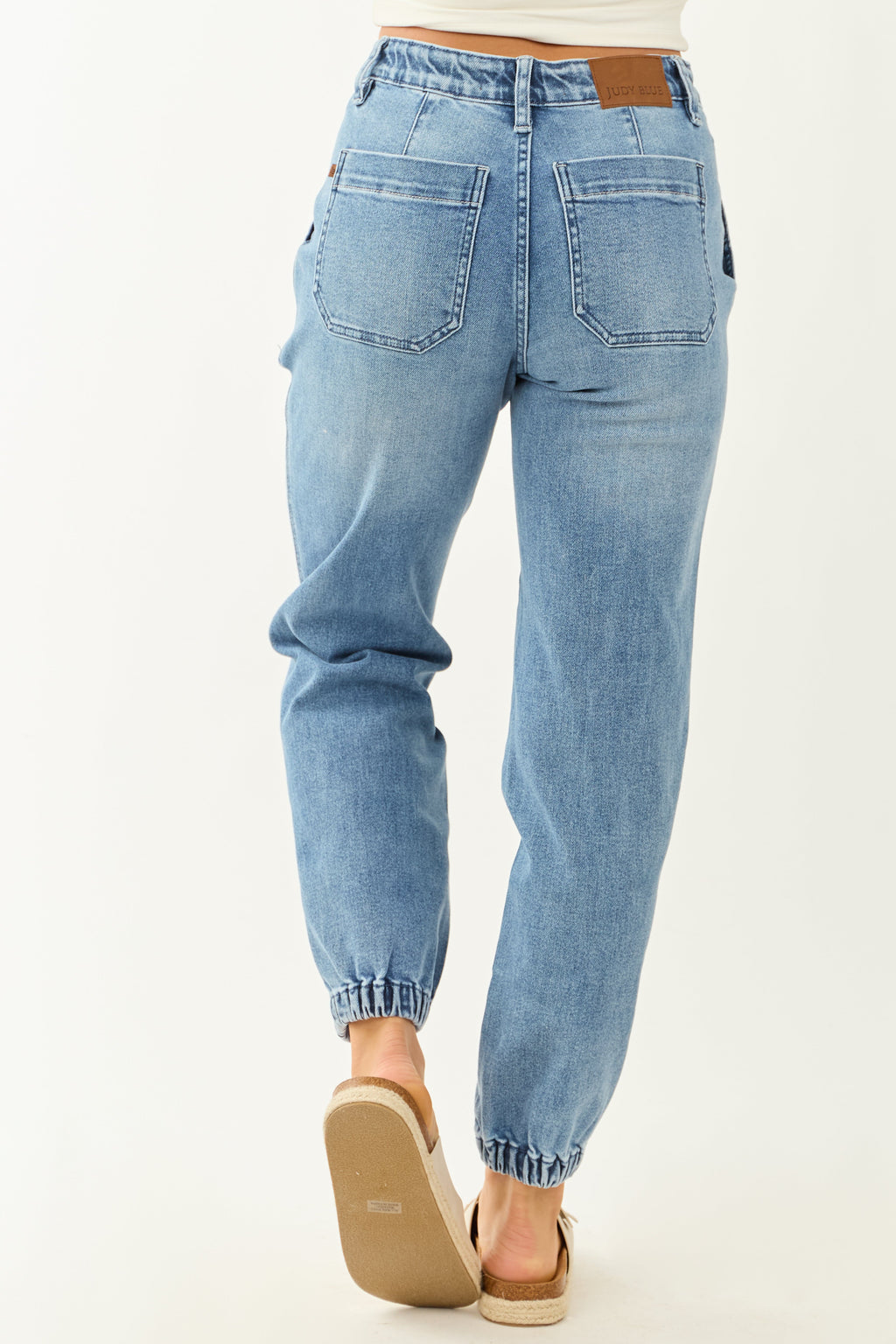 Jean jogger en denim taille haute pour femme avec cordon de serrage