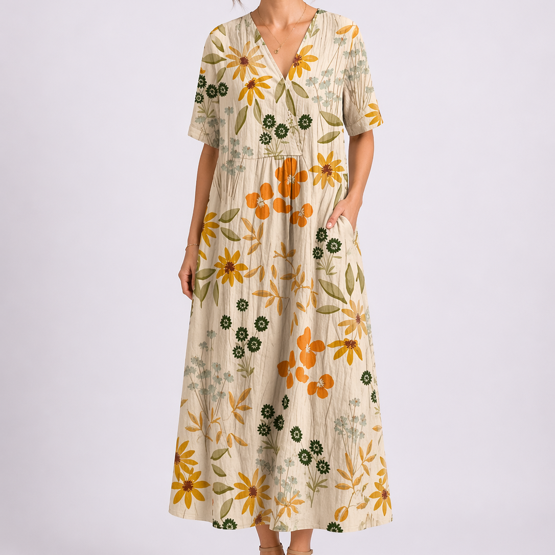 Women's Cotton Floral Midi Dress for Summer