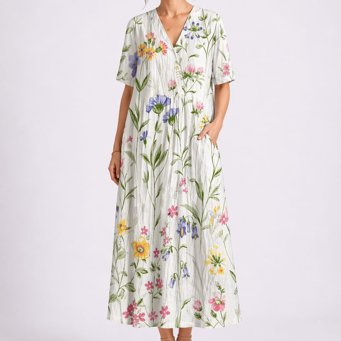 Women's Cotton Floral Midi Dress for Summer