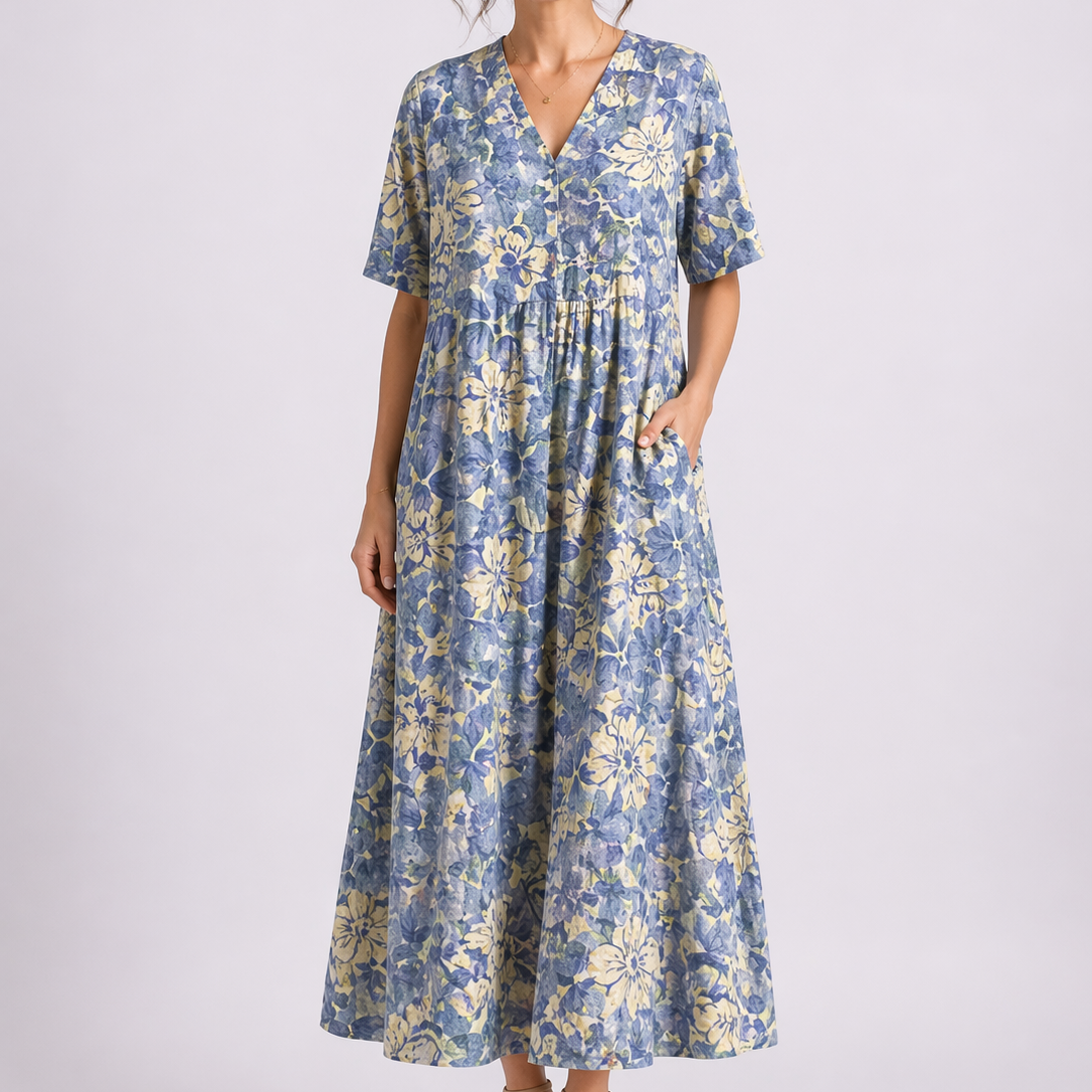 Women's Cotton Floral Midi Dress for Summer