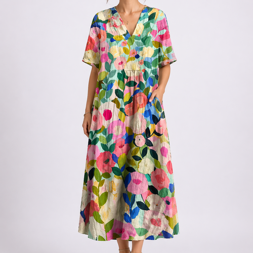 Robe midi à imprimé floral et taille à plis nervurés