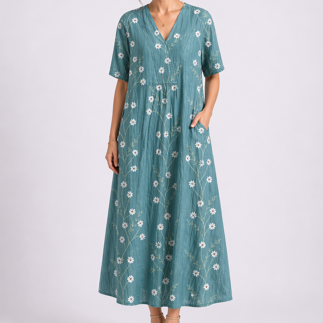 Women's Cotton Floral Midi Dress for Summer