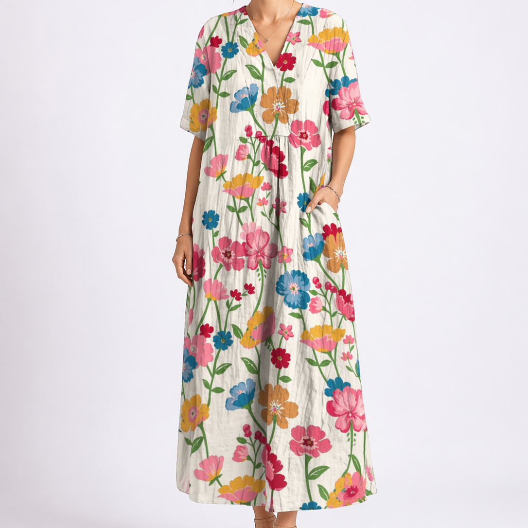 Women's Cotton Floral Midi Dress for Summer