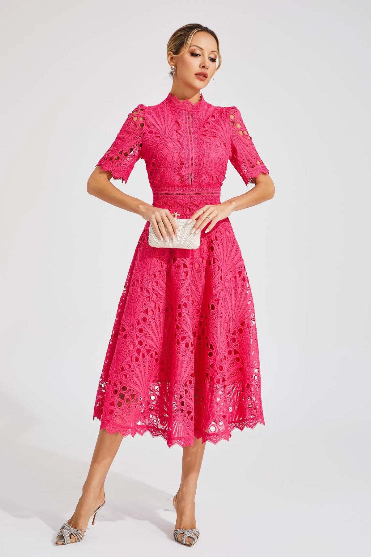 Women's Lace Midi Dress | A-Line Fit and Flare