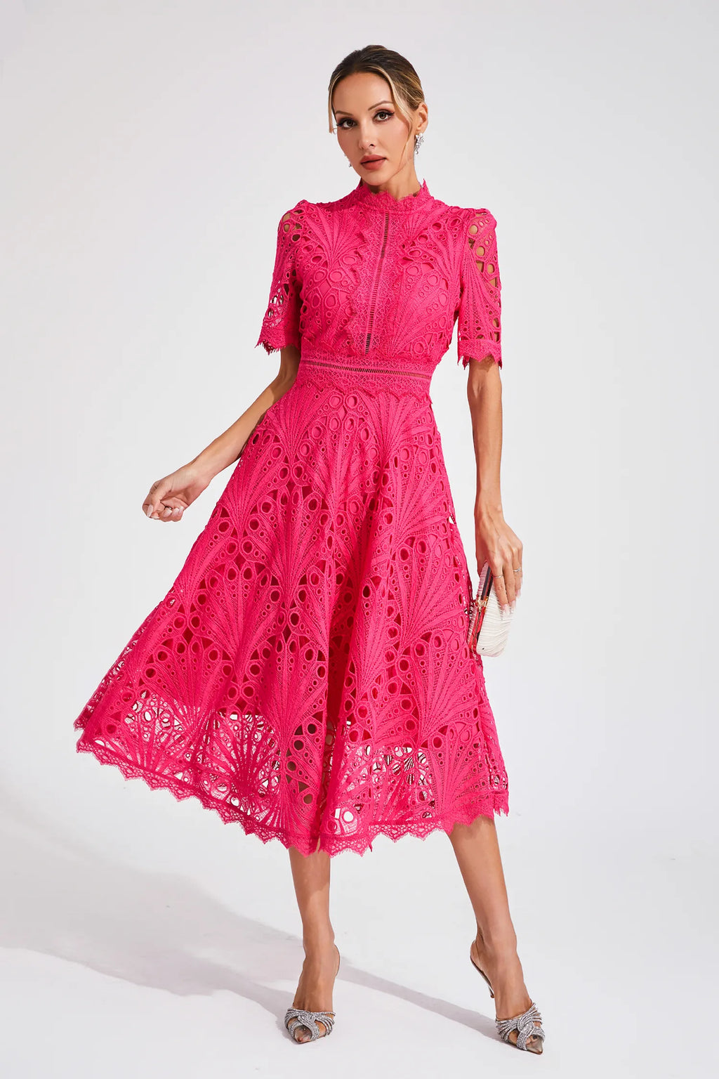 Women's Lace Midi Dress | A-Line Fit and Flare