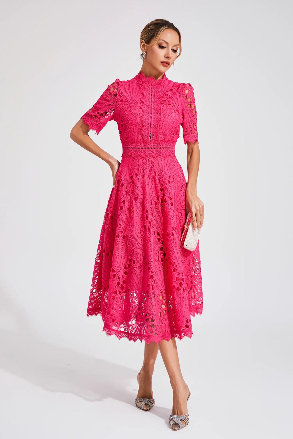 Women's Lace Midi Dress | A-Line Fit and Flare