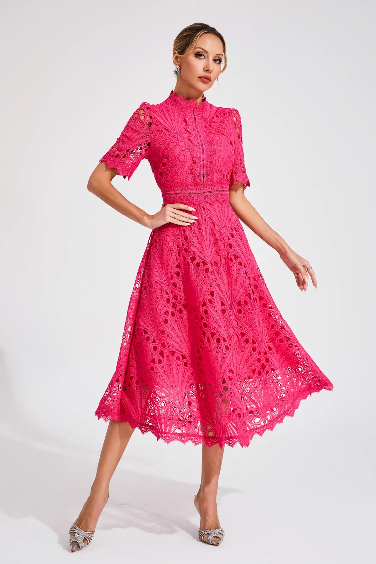Women's Lace Midi Dress | A-Line Fit and Flare