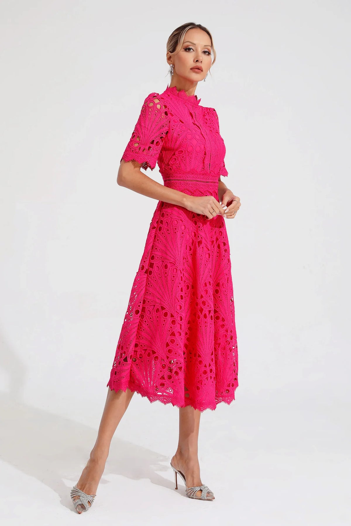 Women's Lace Midi Dress | A-Line Fit and Flare