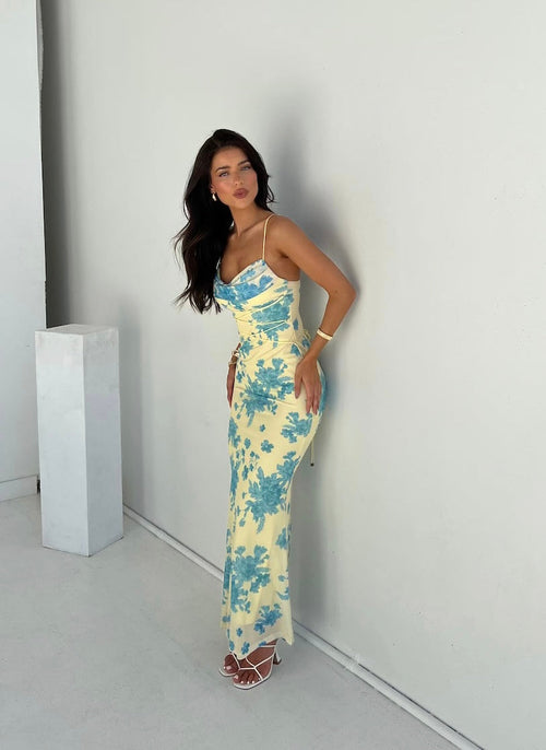 Robe longue à imprimé floral avec taille à lacets