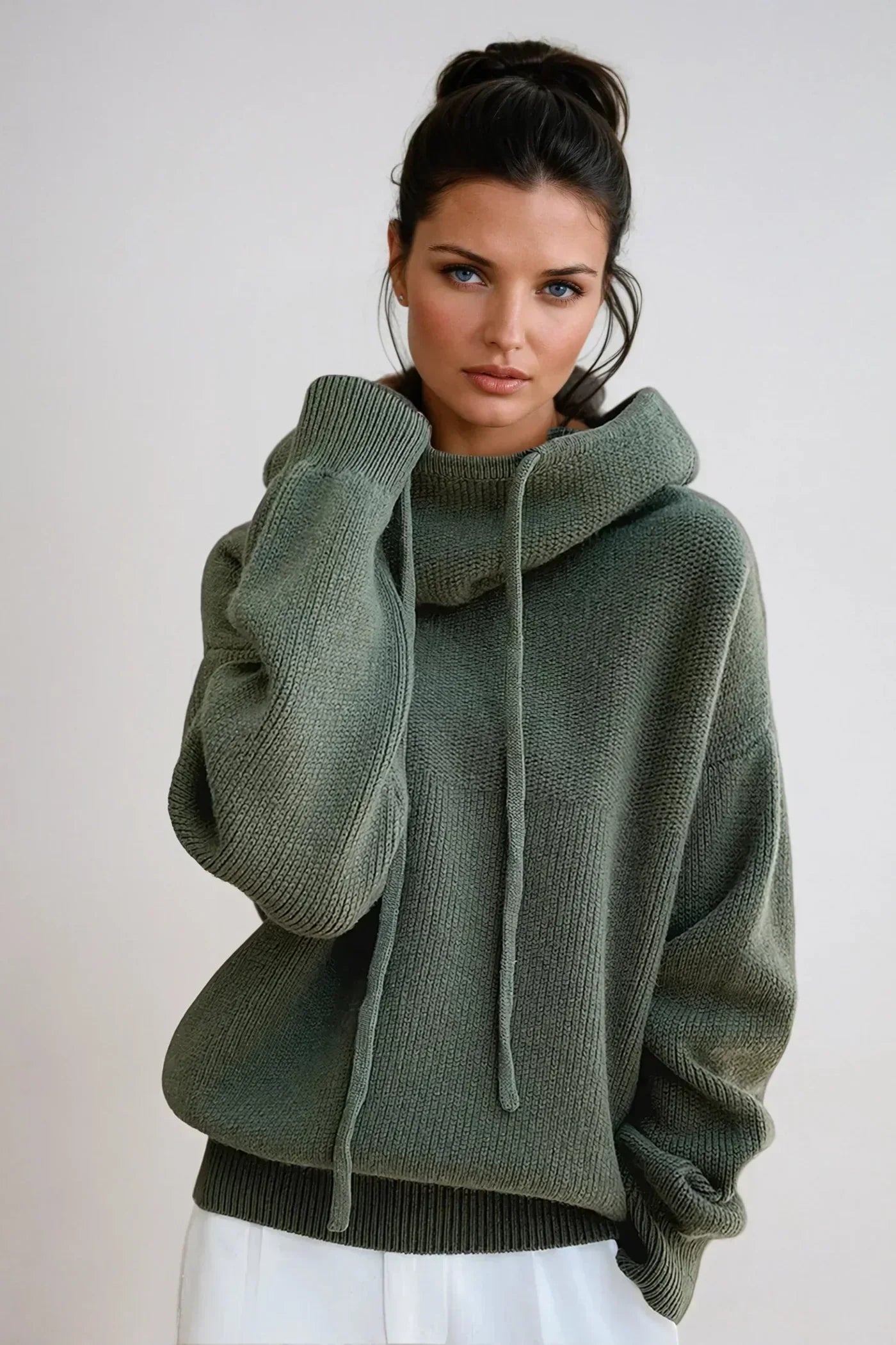 Women’s Oversized Knitted Hoodie with Drawstring Neck