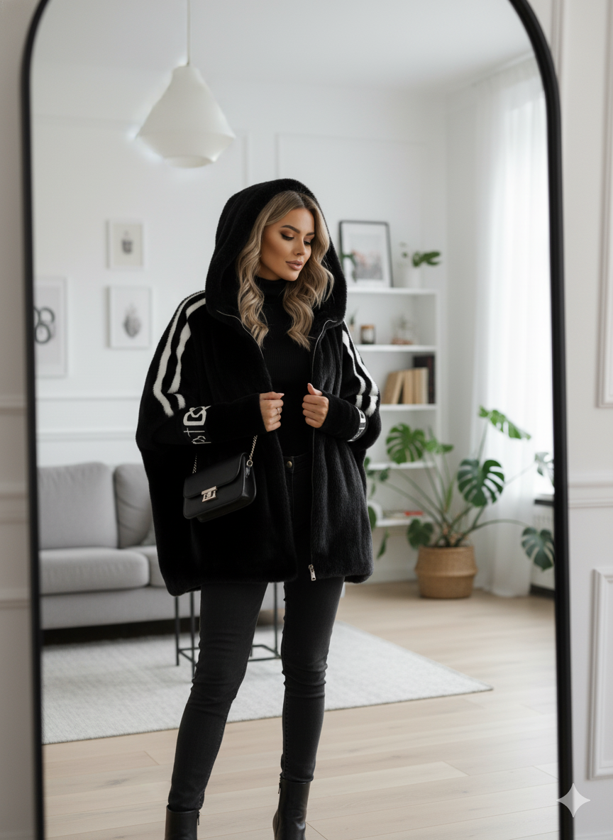 Manteau d'hiver oversize à capuche en fausse fourrure pour femme