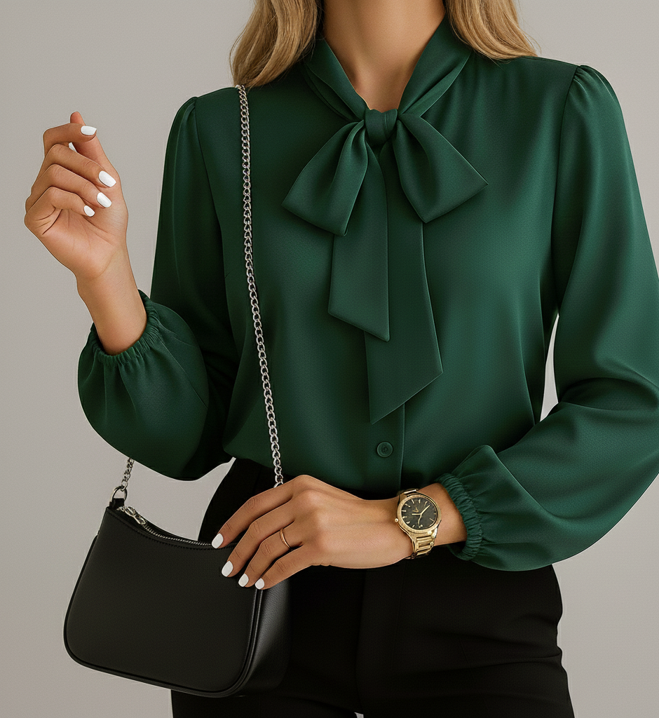 Women's Tie Neck Long Sleeve Blouse