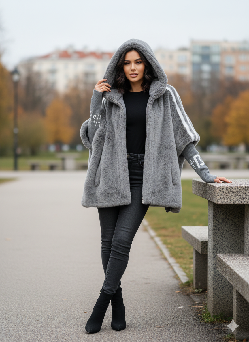 Manteau d'hiver oversize à capuche en fausse fourrure pour femme