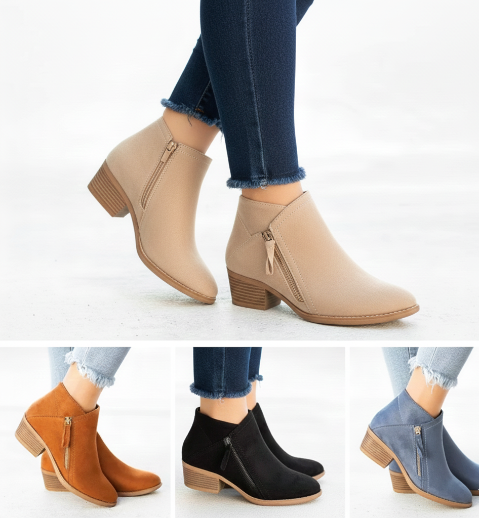 Women's Side Zip Block Heel Ankle Boots