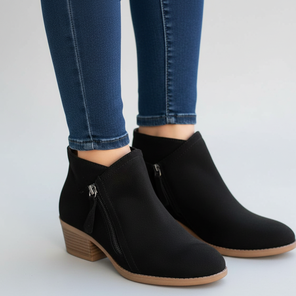 Bottines pour femme à talon bloc avec fermeture zippée latérale