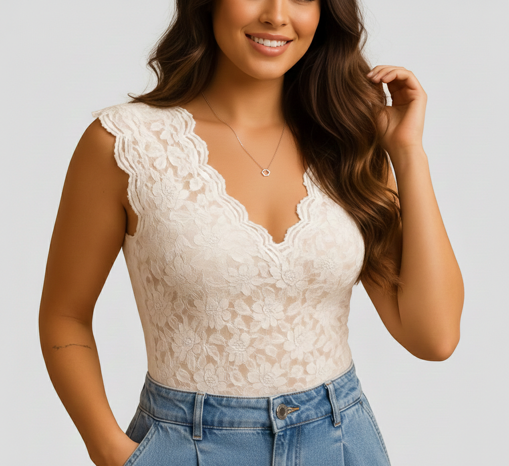 Body en dentelle à col en V pour femme