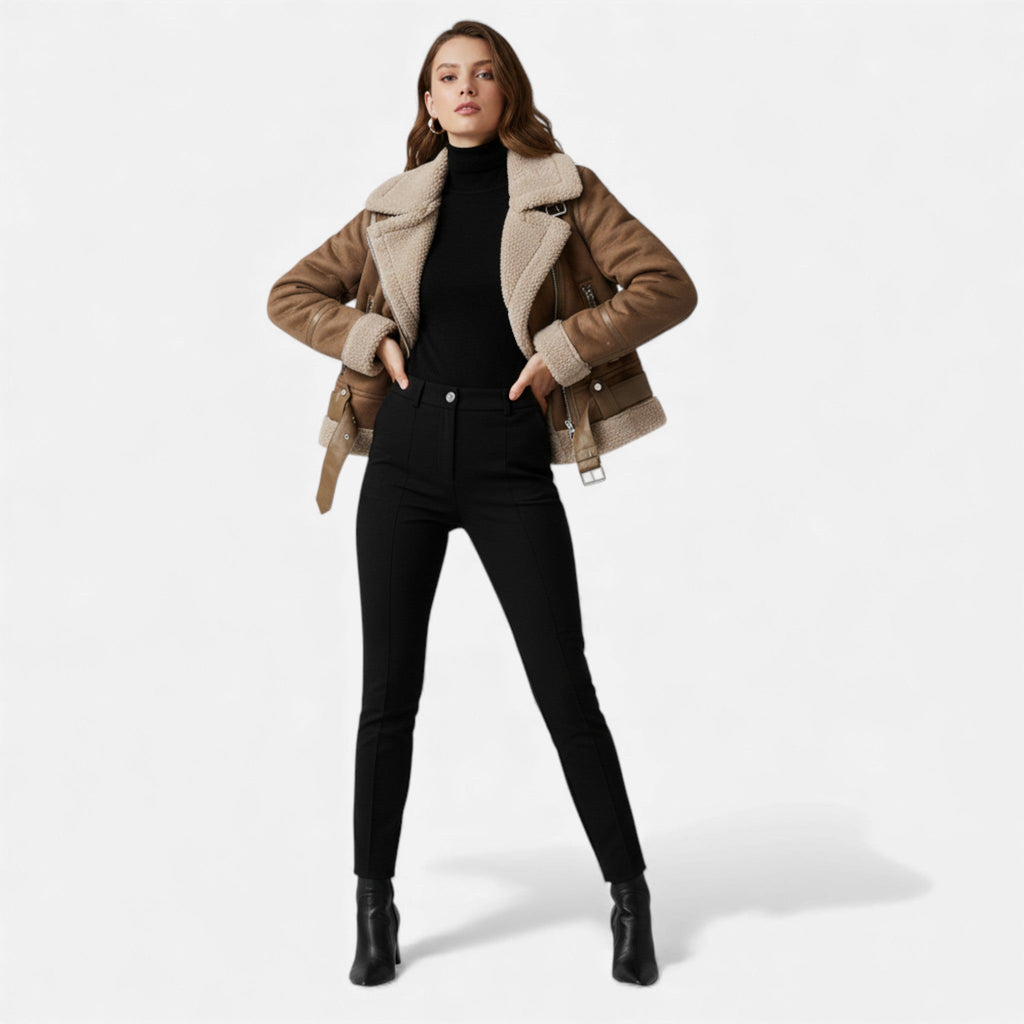 Women's Faux Suede Shearling Biker Jacket