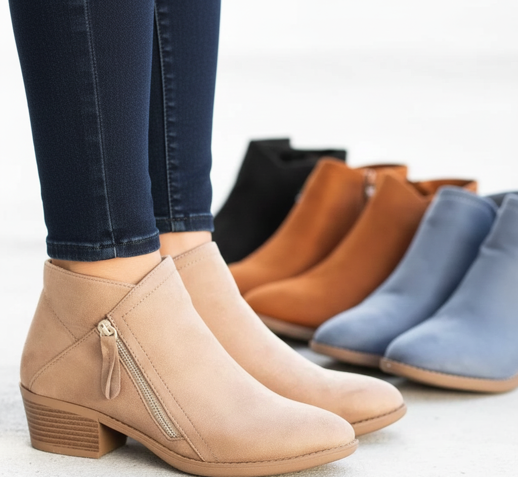 Bottines pour femme à talon bloc avec fermeture zippée latérale
