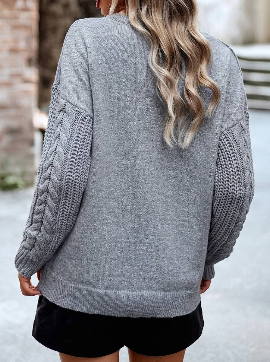 Pull oversize pour femme en maille torsadée | Pull épais à col rond