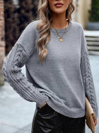 Pull oversize pour femme en maille torsadée | Pull épais à col rond
