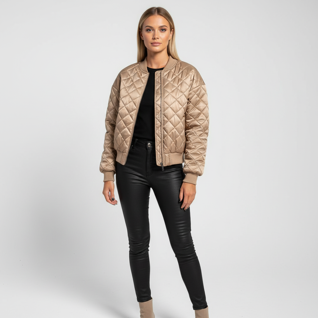 Women’s Quilted Bomber Jacket with Zip Front