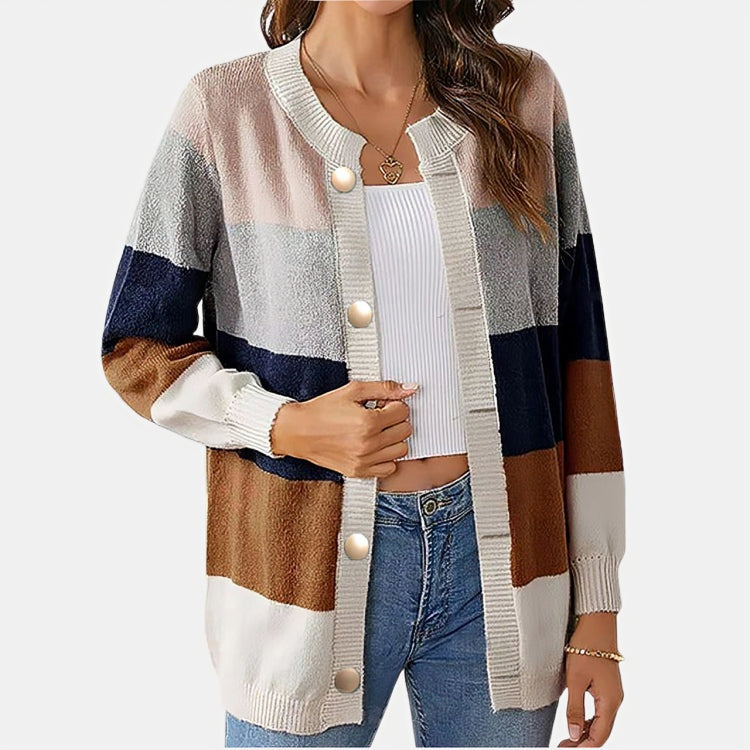 Damski rozpinany kardigan w paski | Miękka dzianina do warstwowych stylizacji