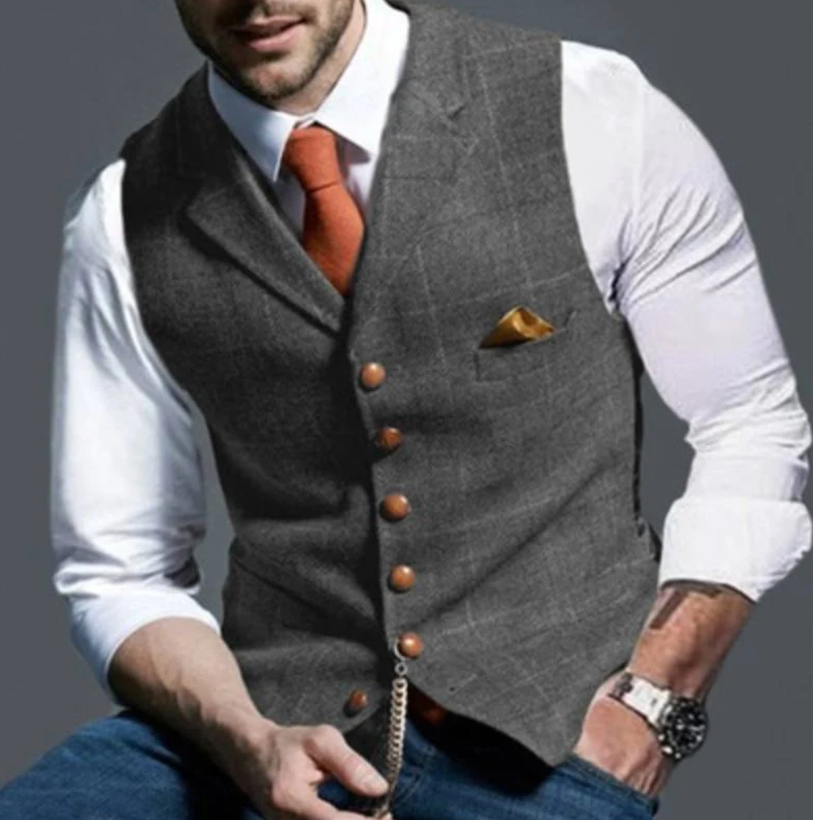 Gilet de costume ajusté à revers pour homme