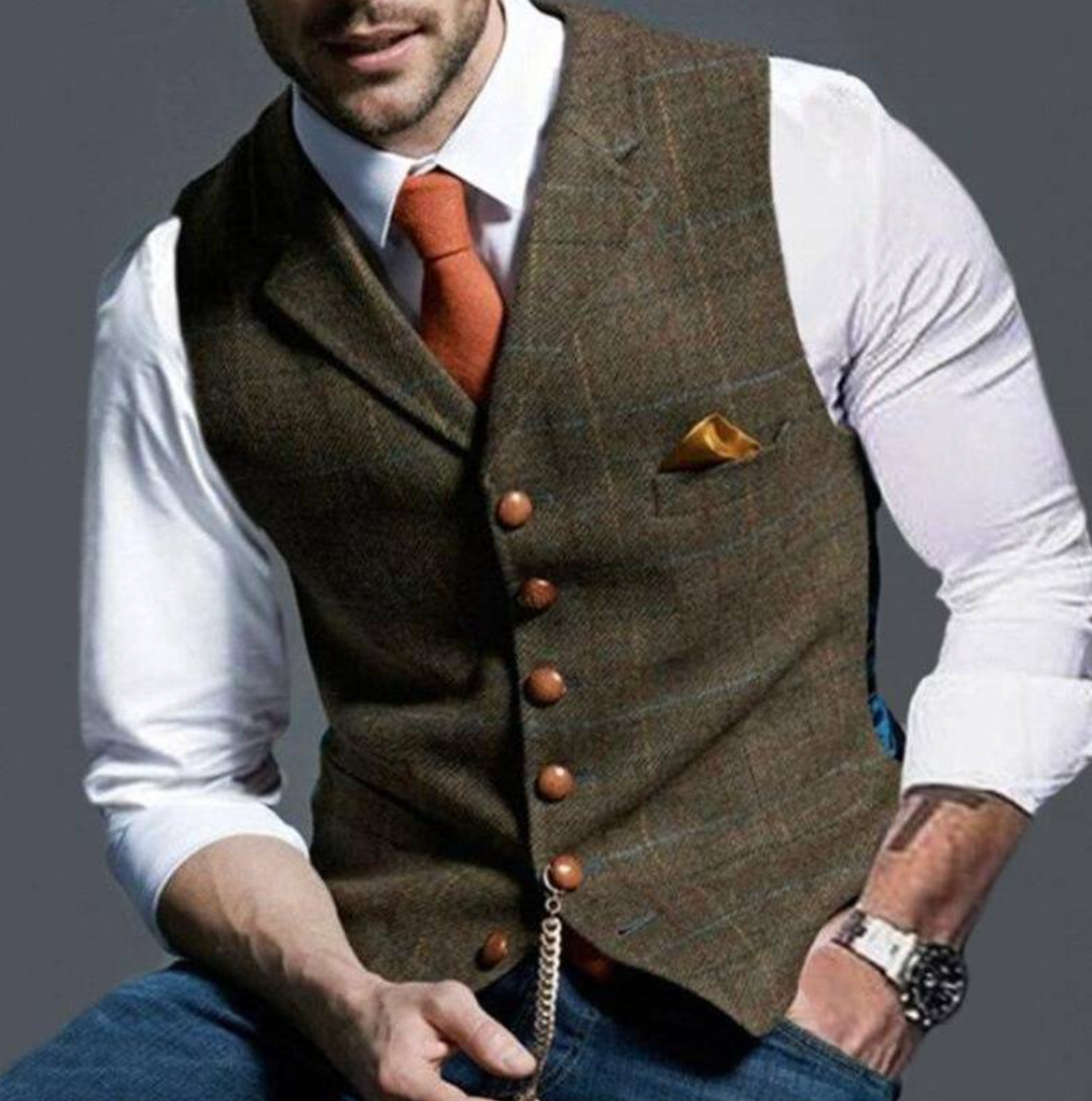 Gilet de costume ajusté à revers pour homme