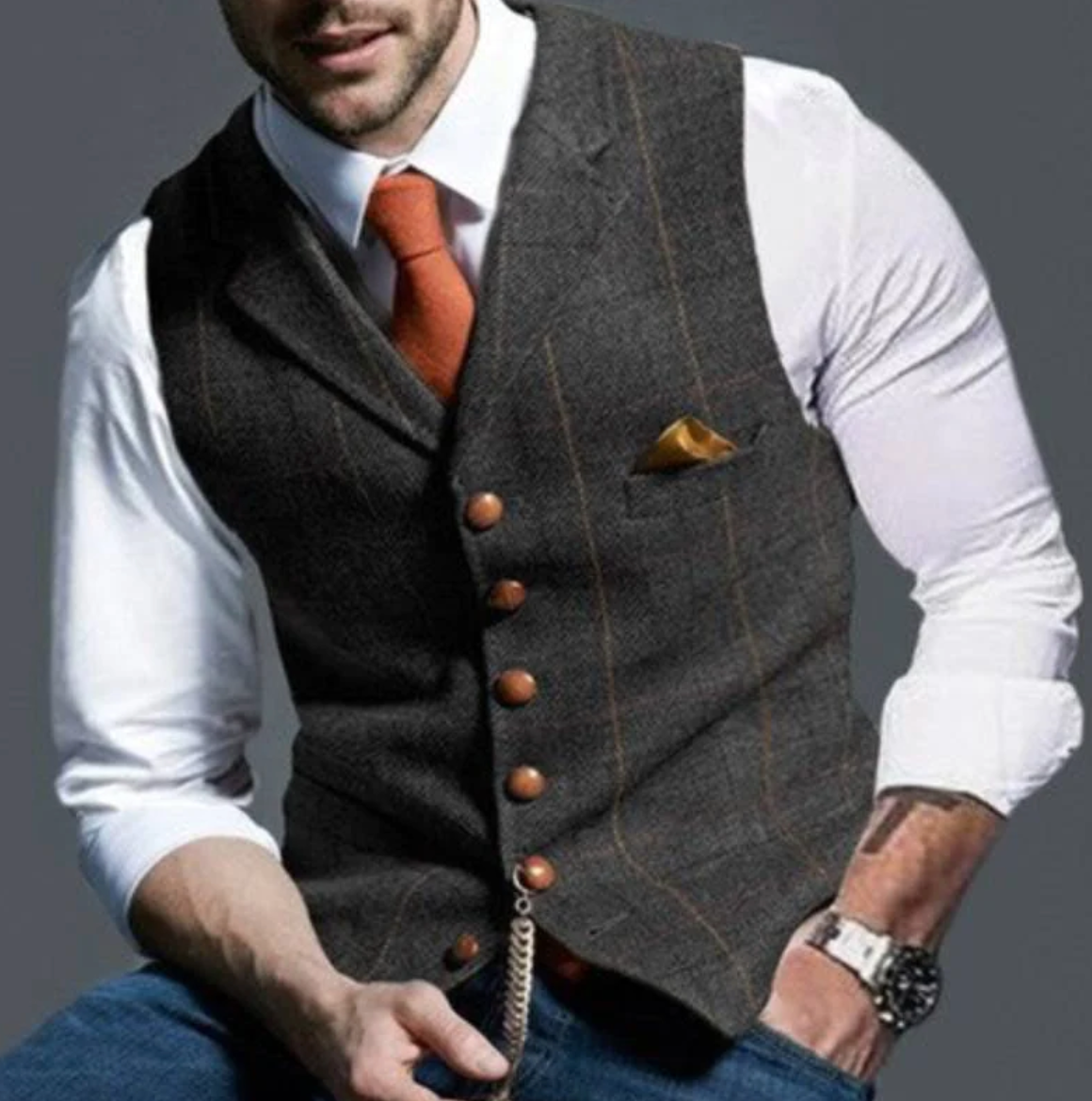 Gilet de costume ajusté à revers pour homme
