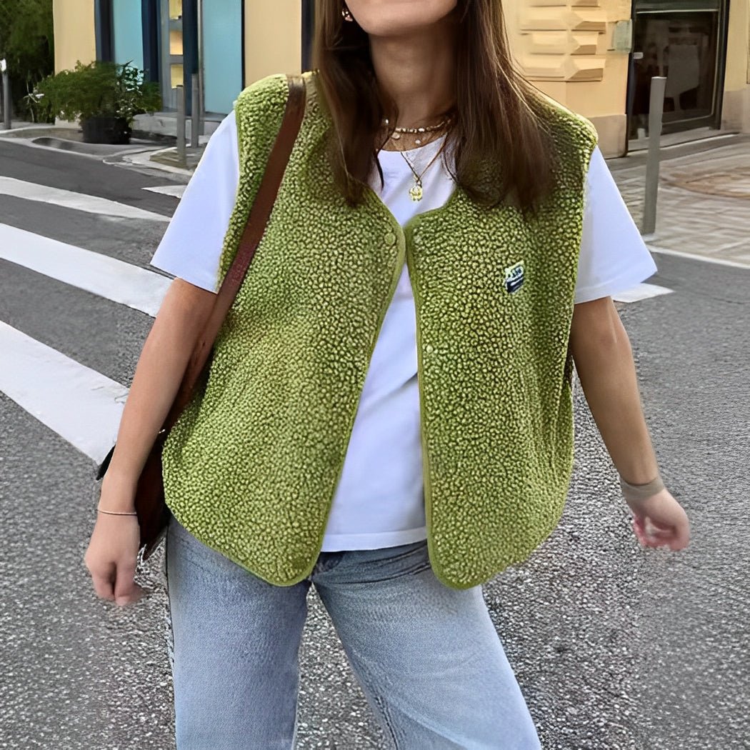 Gilet en polaire sherpa boutonné pour femme