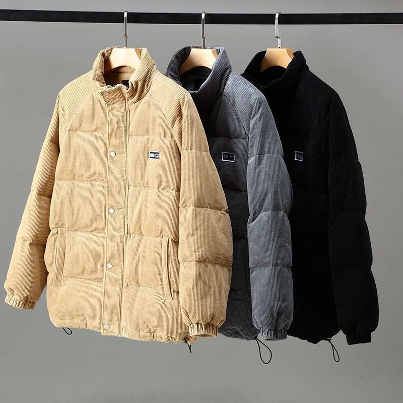 Men’s Corduroy Puffer Jacket with High Collar