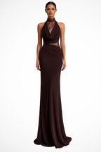 Damska sukienka halter maxi | Koronkowa sukienka wizytowa