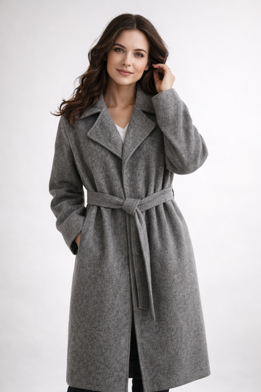 Women's Belted Long Coat | Waist-Defining Wool-Blend