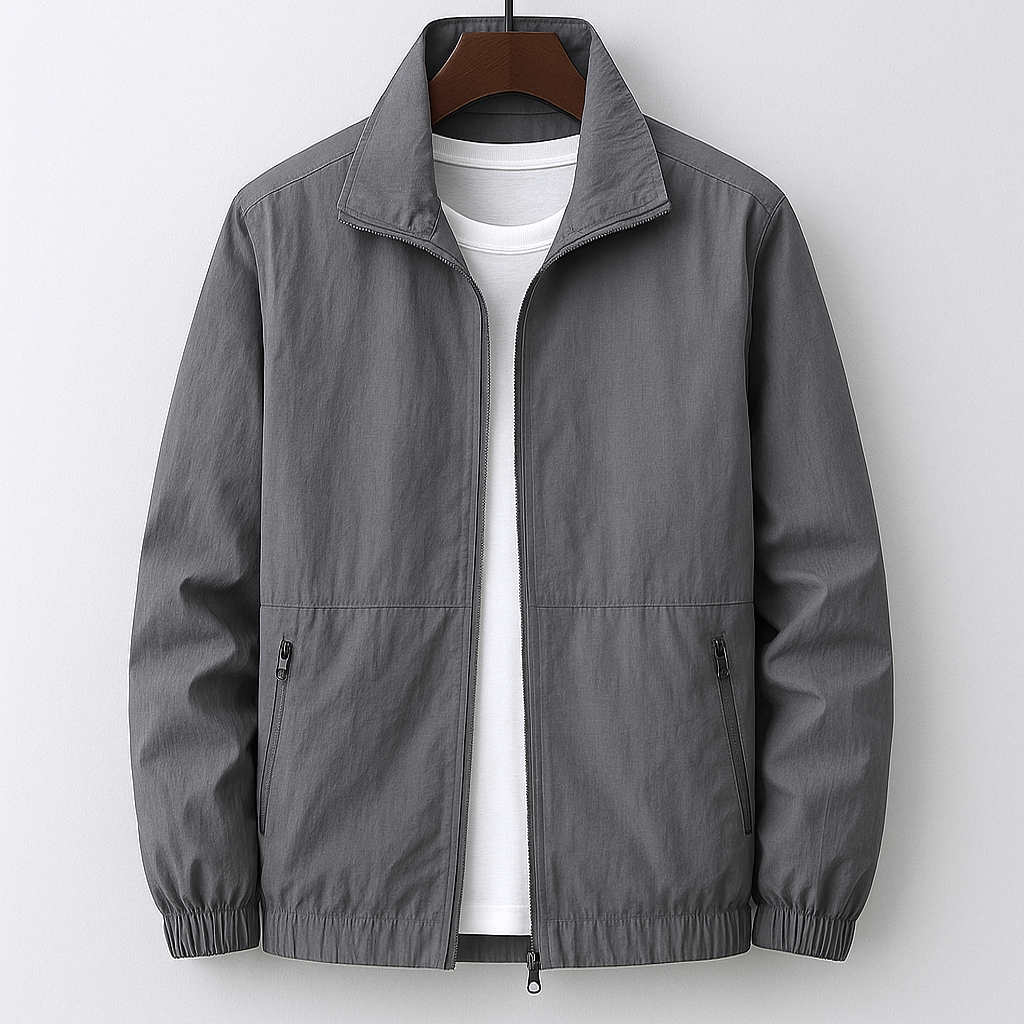 Men's Casual Zip-Up Bomber Jacket with Stand Collar