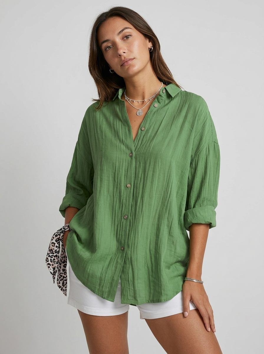 Women's Linen Summer Button Shirt Relaxed Fit Long Sleeve Blouse